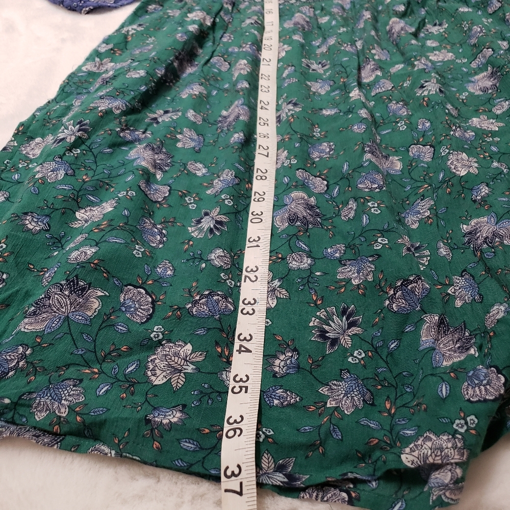 J. Jill women's Sz L  V-neck Midi Dress Green & Blue Floral Boho - Picture 6 of 9